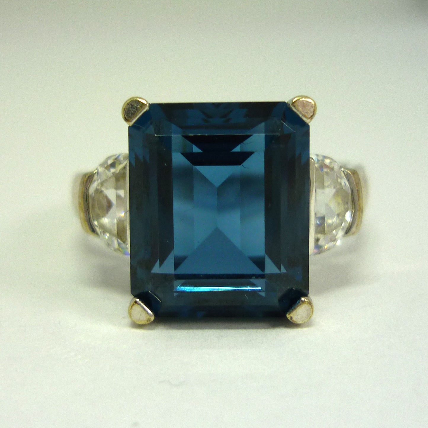 London Blue Topaz Ring, 14k White Gold Simulation Diamond, November Birthstone Ring Size 8.25