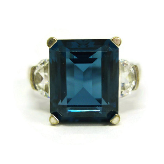 London Blue Topaz Ring, 14k White Gold Simulation Diamond, November Birthstone Ring Size 8.25