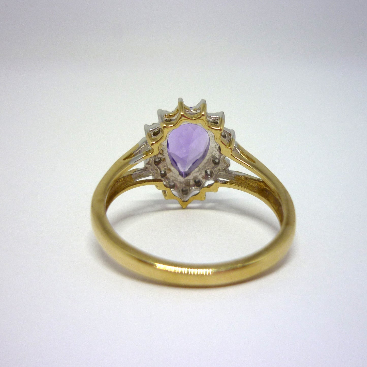 Pear Shaped Amethyst Ring with Diamonds, Teardrop Engagement Ring Size 5.75