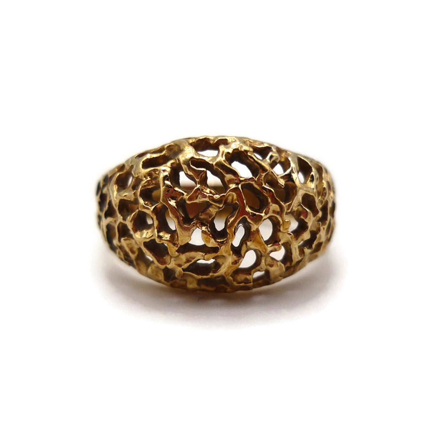 Organic Gold Ring, Chunky Textured Ring Size 7.25