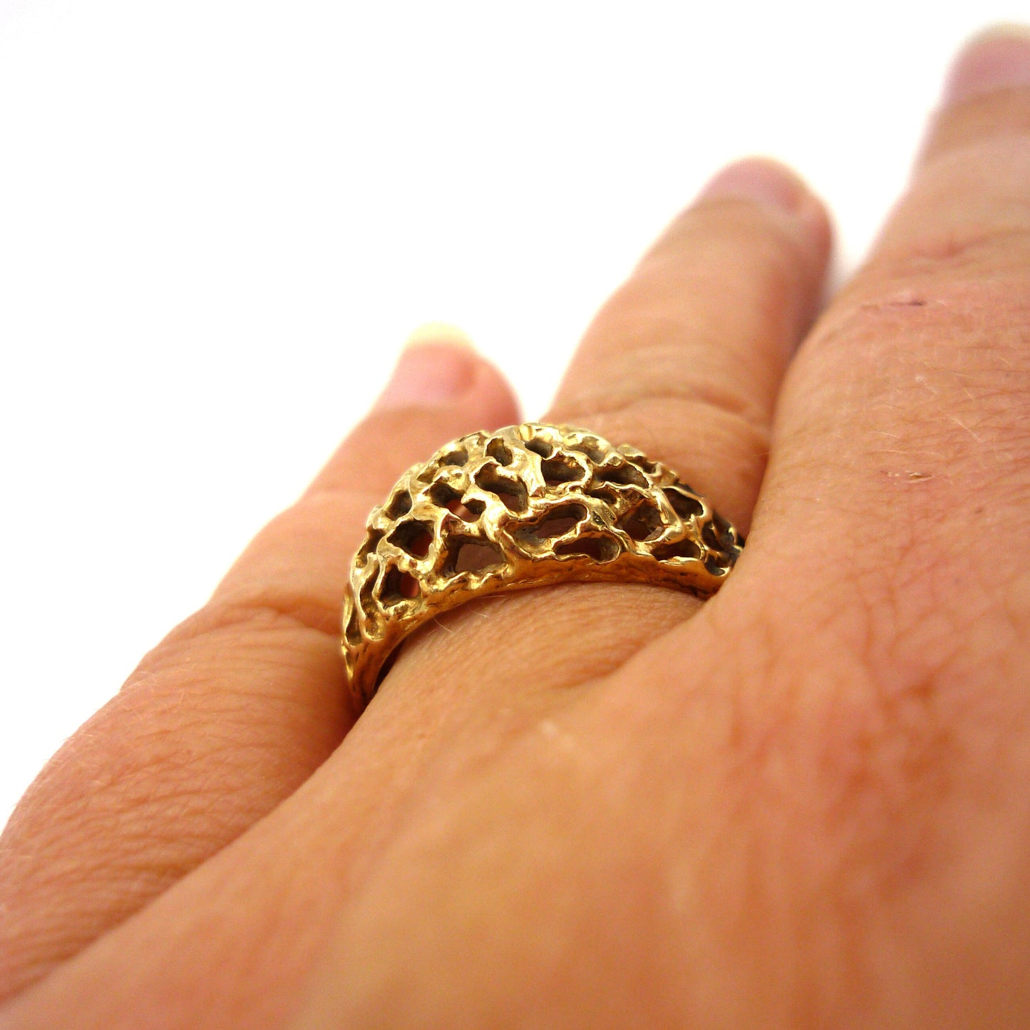 Organic Gold Ring, Chunky Textured Ring Size 7.25