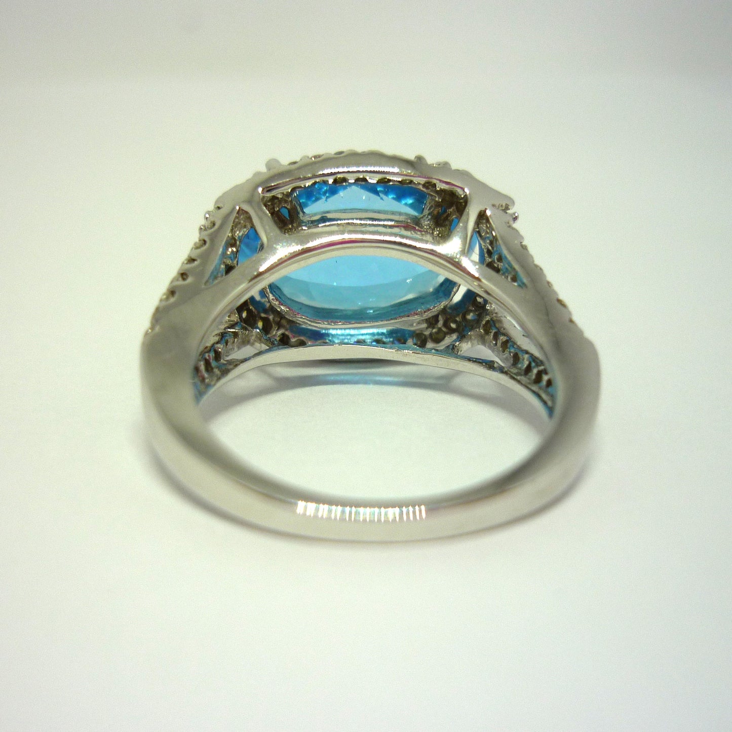 Huge Swiss Blue Topaz & Diamond Cocktail Ring in 18k White Gold, Size 5.25