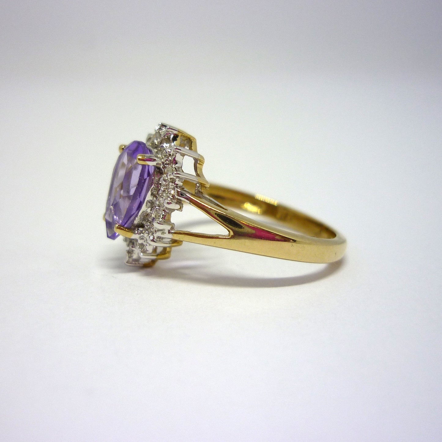 Pear Shaped Amethyst Ring with Diamonds, Teardrop Engagement Ring Size 5.75