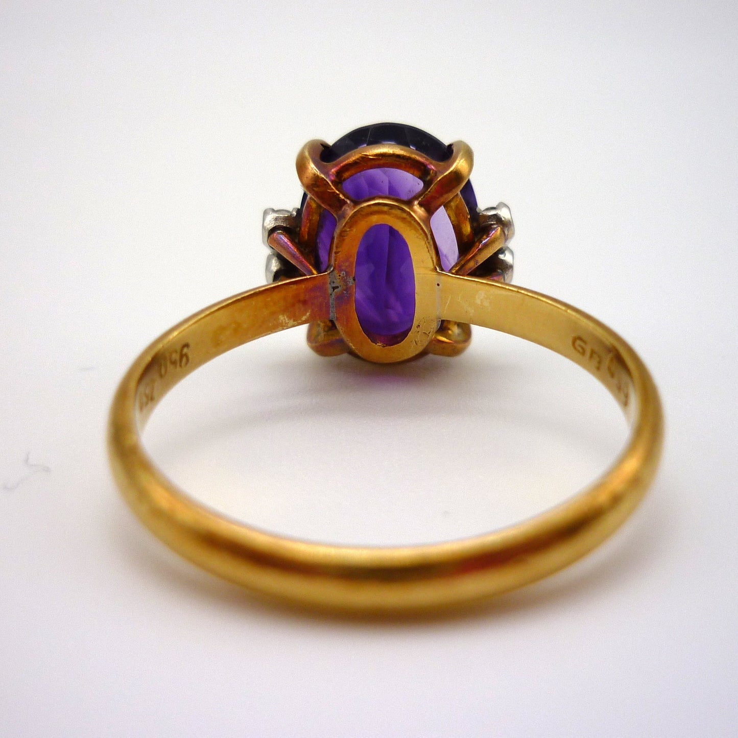 18k Gold Amethyst Ring with Diamond Accents in Size 7.5, Estate Gemstone Ring