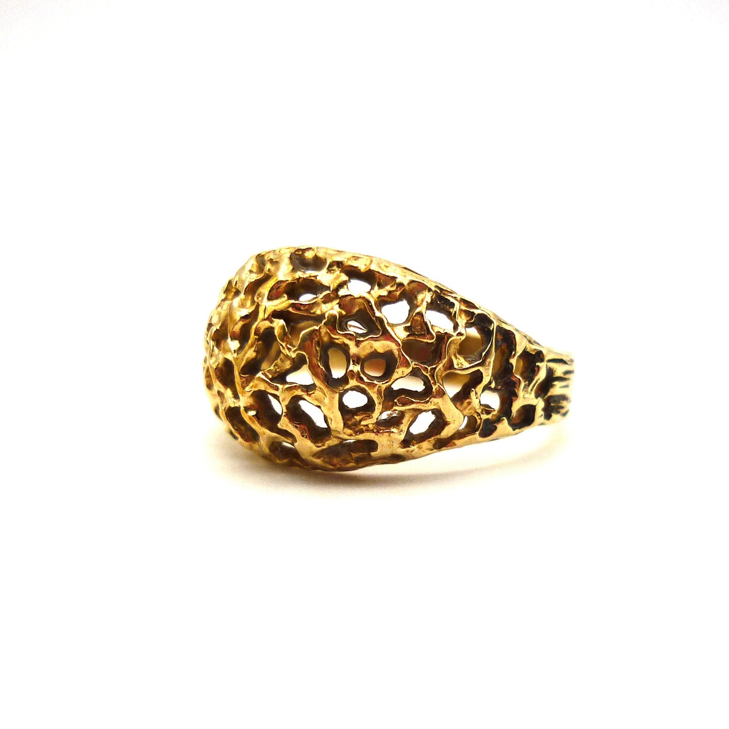 Organic Gold Ring, Chunky Textured Ring Size 7.25