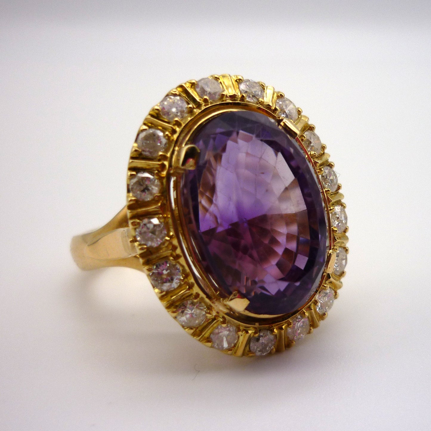 Large Amethyst Cocktail Ring: 18k Gold & Diamond Estate Ring, Size 10