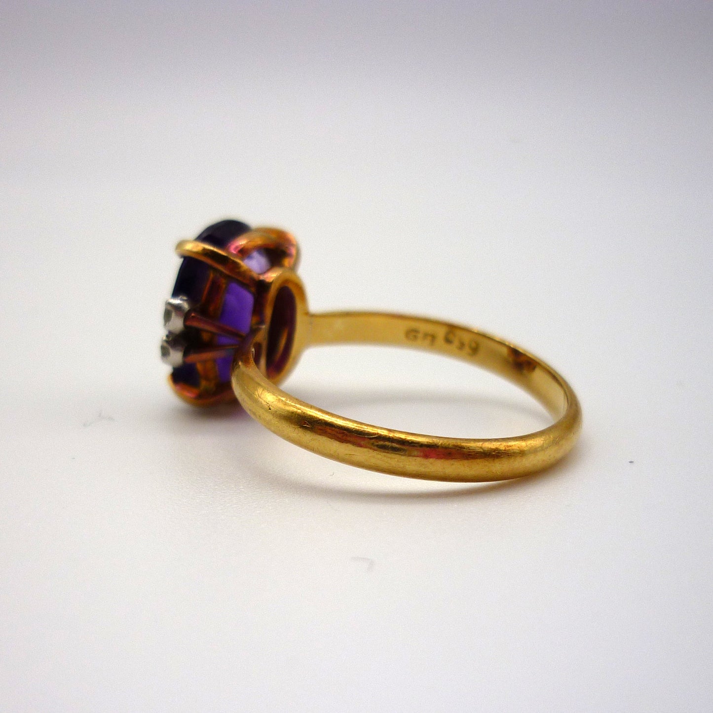 18k Gold Amethyst Ring with Diamond Accents in Size 7.5, Estate Gemstone Ring