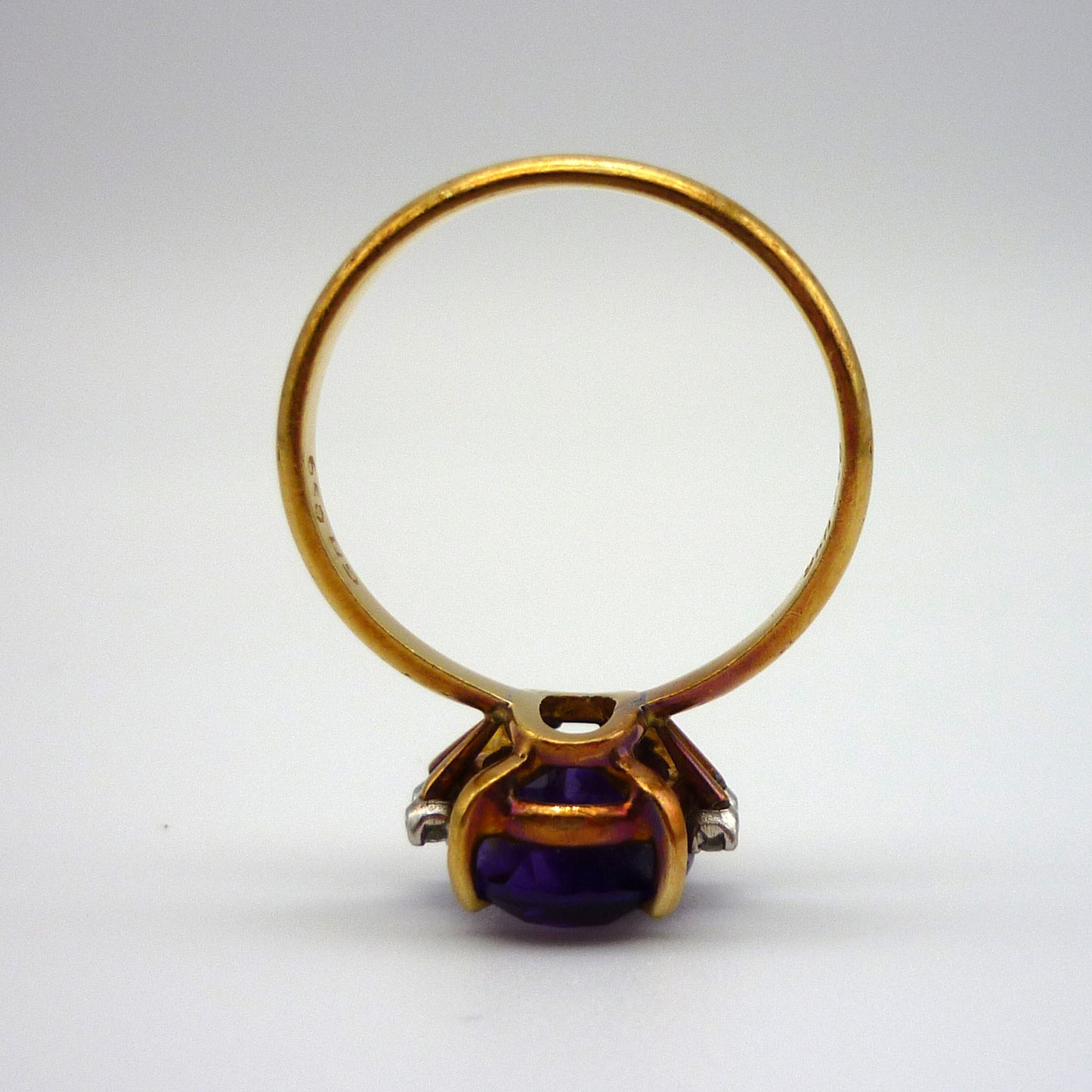 18k Gold Amethyst Ring with Diamond Accents in Size 7.5, Estate Gemstone Ring