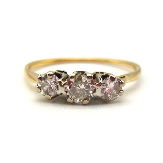 18K Gold 0.5ct Diamond Trilogy Engagement Ring Size 6.75, Dainty Gold Band