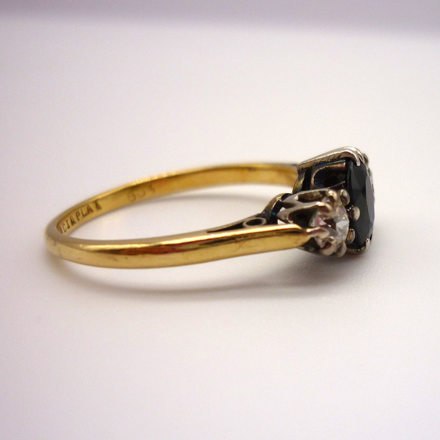 Antique Sapphire & Old Cut Diamond Trilogy Ring Size 6.75 -  UK Size N