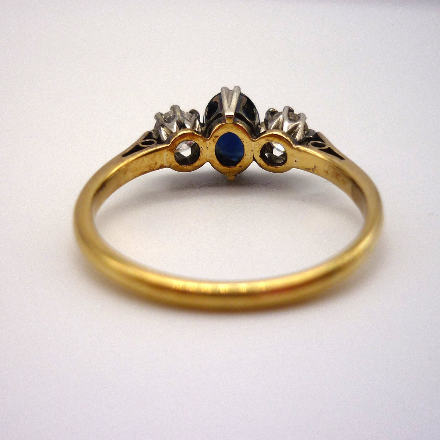 Antique Sapphire & Old Cut Diamond Trilogy Ring Size 6.75 -  UK Size N