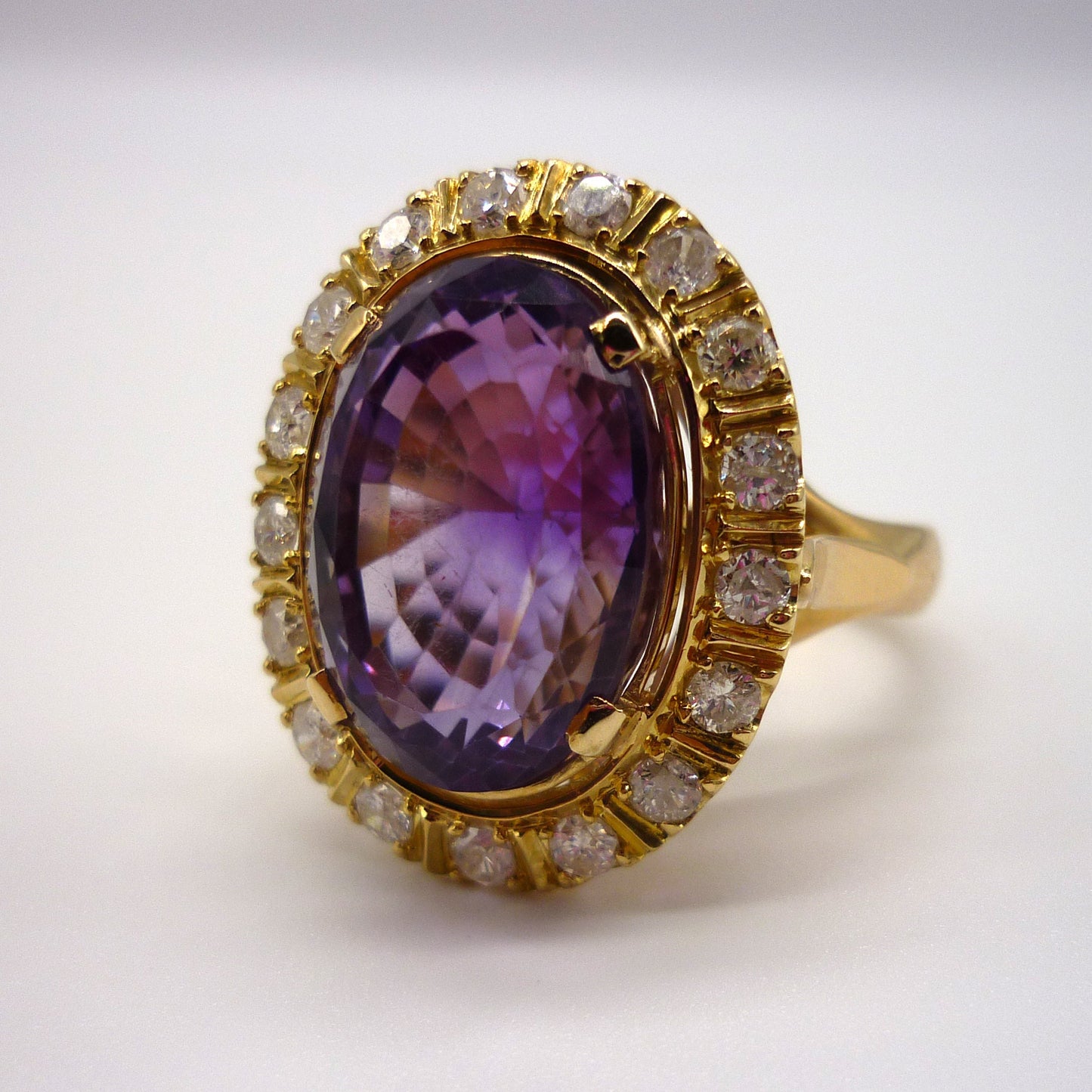 Large Amethyst Cocktail Ring: 18k Gold & Diamond Estate Ring, Size 10