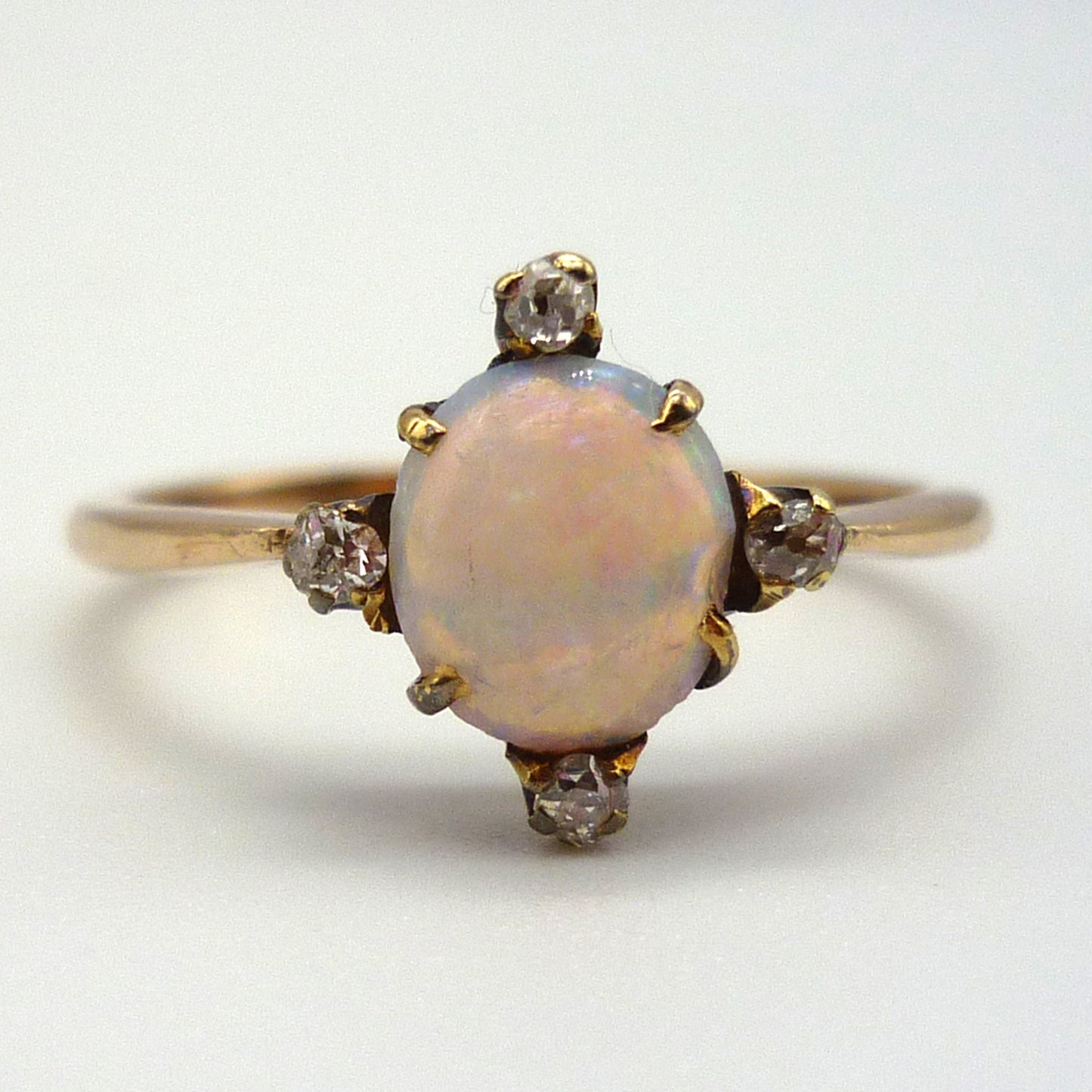 Antique Opal & Diamond Compass Ring, Victorian Romance Dainty Gold Ring, North South East West