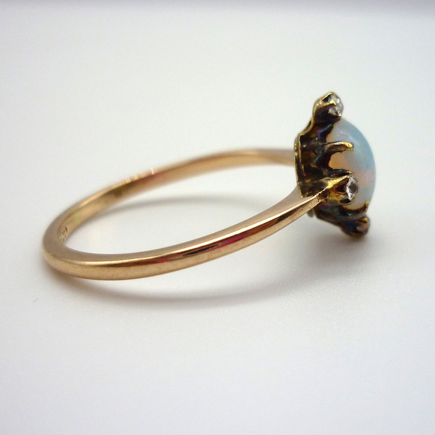 Antique Opal & Diamond Compass Ring, Victorian Romance Dainty Gold Ring, North South East West