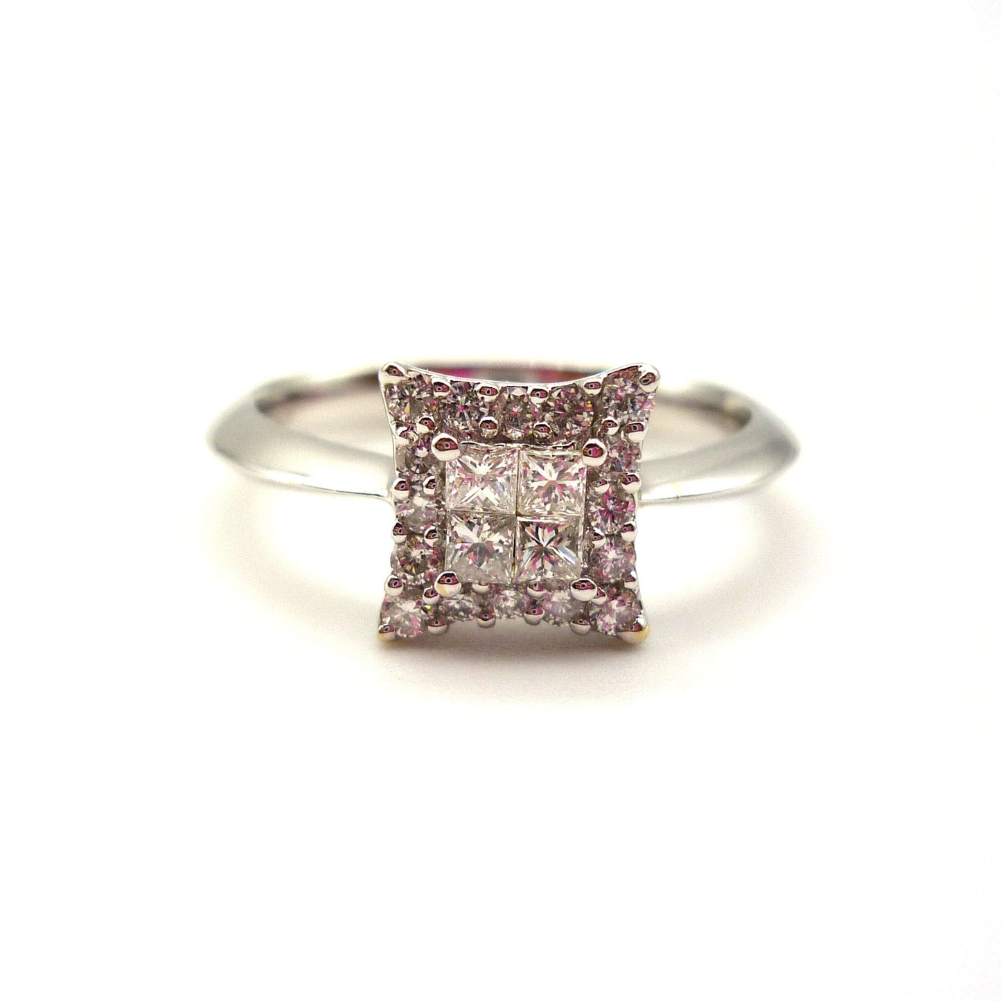 18k White Gold Square Diamond Ring with Knife Edge Band Size 5.75