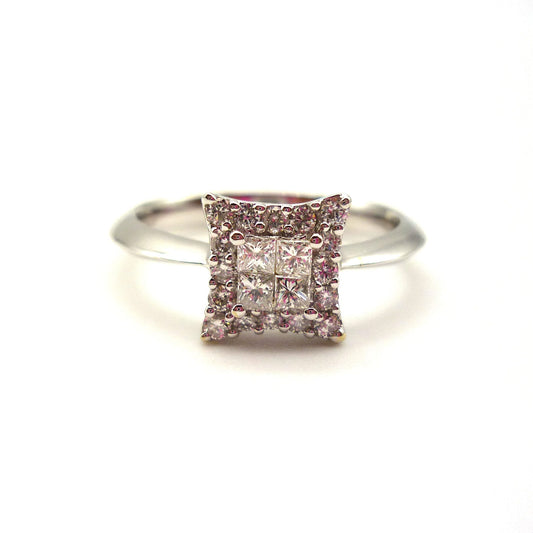 18k White Gold Square Diamond Ring with Knife Edge Band Size 5.75