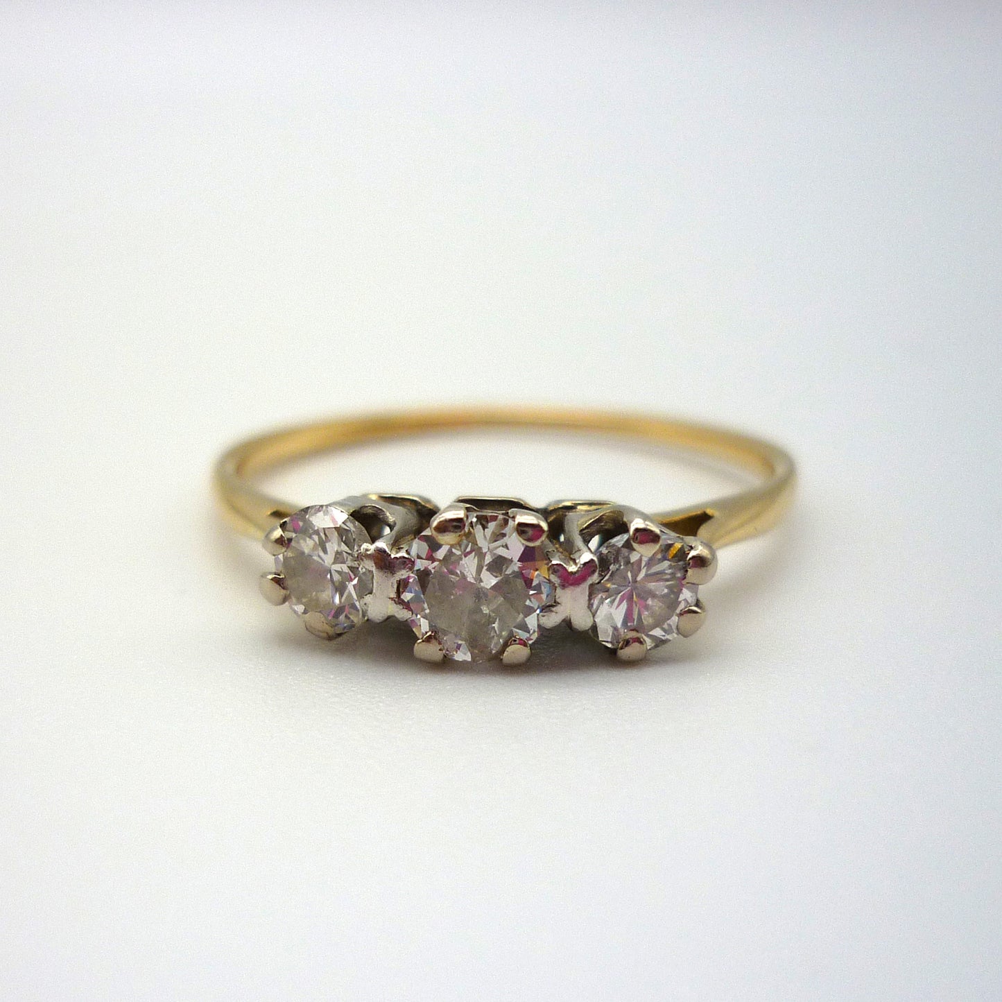 18K Gold 0.5ct Diamond Trilogy Engagement Ring Size 6.75, Dainty Gold Band
