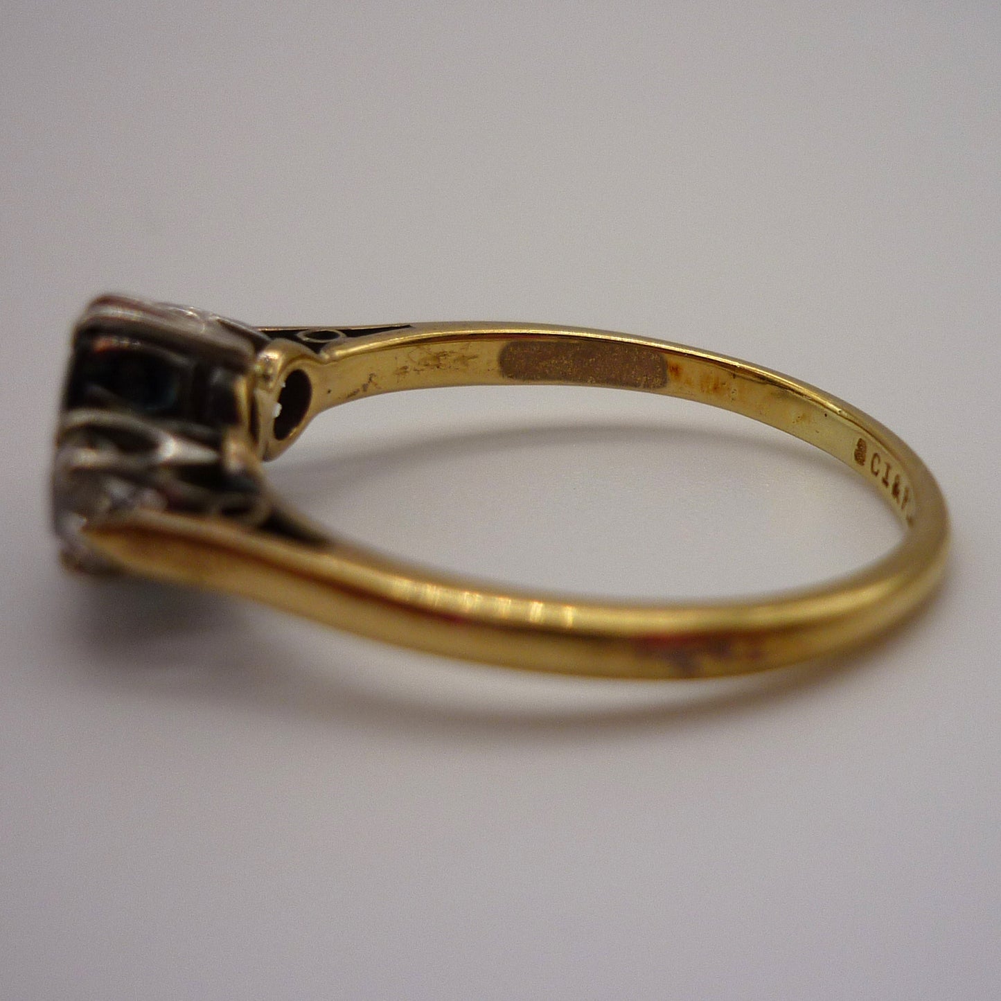 Antique Sapphire & Old Cut Diamond Trilogy Ring Size 6.75 -  UK Size N