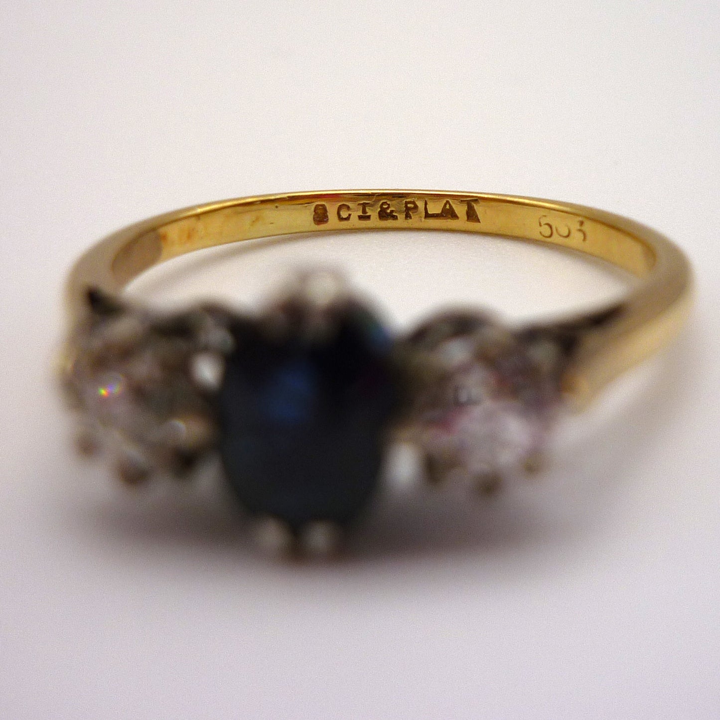 Antique Sapphire & Old Cut Diamond Trilogy Ring Size 6.75 -  UK Size N