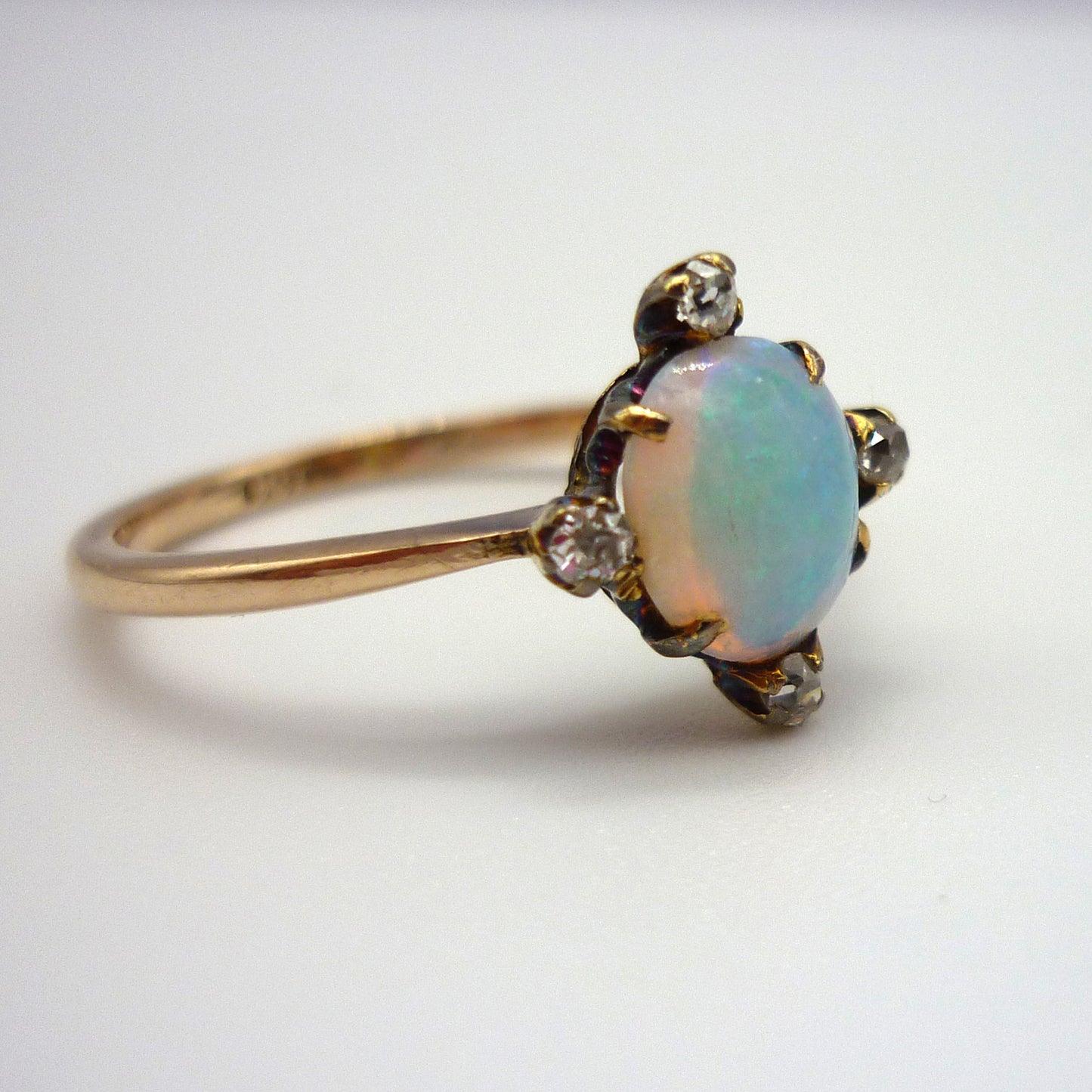 Antique Opal & Diamond Compass Ring, Victorian Romance Dainty Gold Ring, North South East West