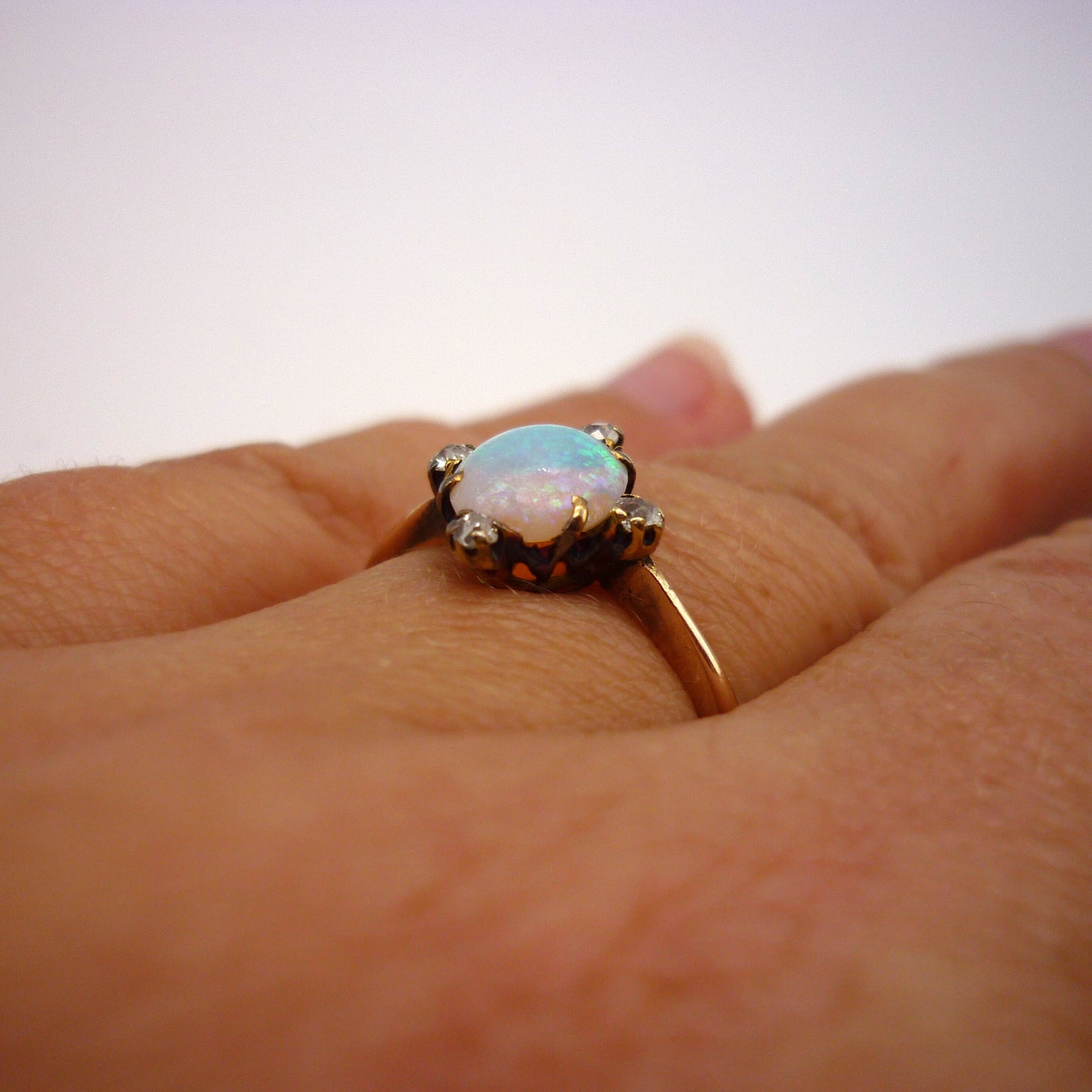 Antique Opal & Diamond Compass Ring, Victorian Romance Dainty Gold Ring, North South East West