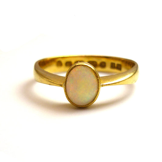 Victorian Romantic Era Opal Engagement Ring Size 8.25, Antique 22k Gold Ring from 1850s