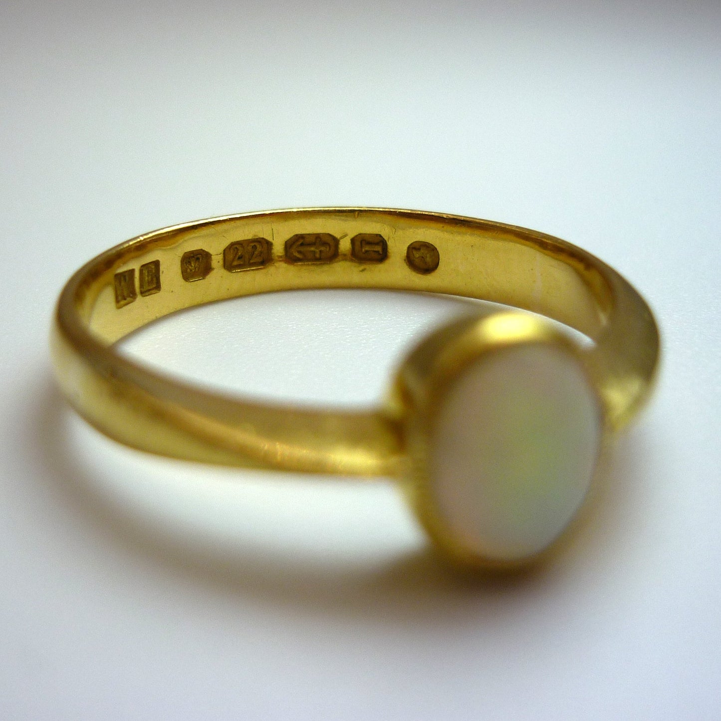 Victorian Romantic Era Opal Engagement Ring Size 8.25, Antique 22k Gold Ring from 1850s