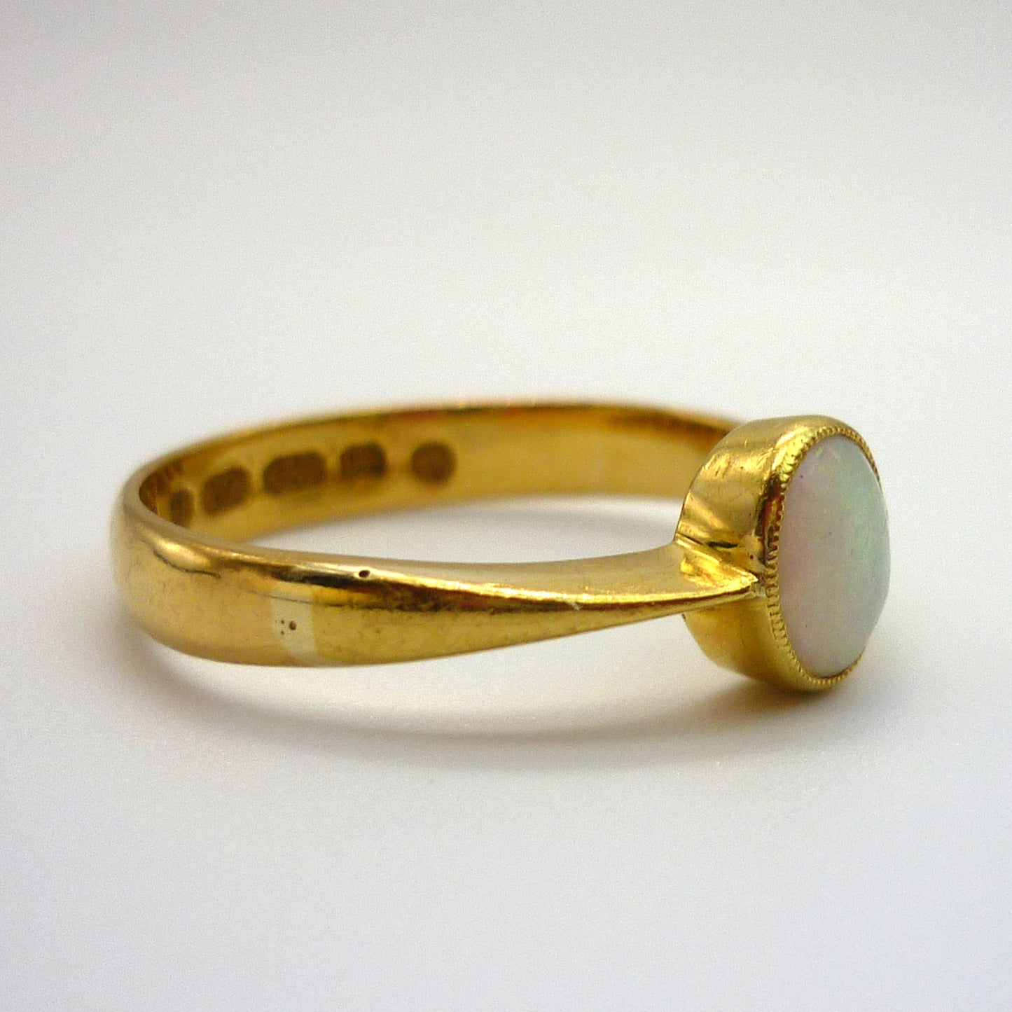 Victorian Romantic Era Opal Engagement Ring Size 8.25, Antique 22k Gold Ring from 1850s