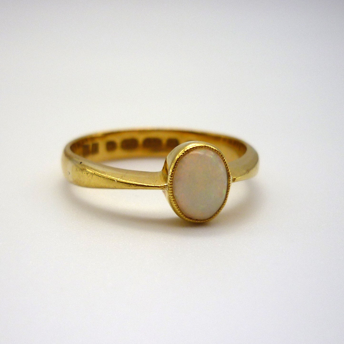 Victorian Romantic Era Opal Engagement Ring Size 8.25, Antique 22k Gold Ring from 1850s