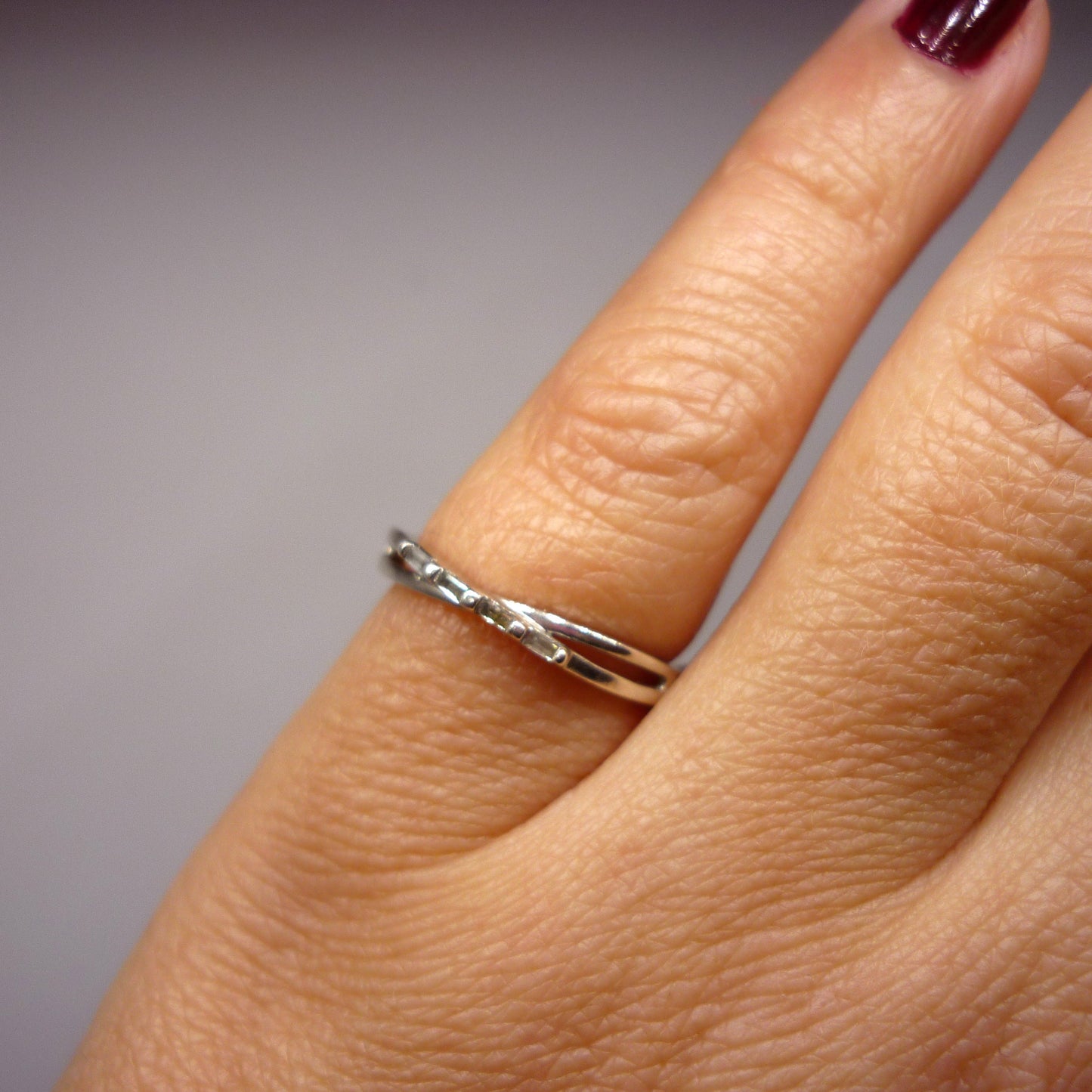 Vintage Sterling Silver Crossover Ring with Baguette Diamonds - Size 4.75