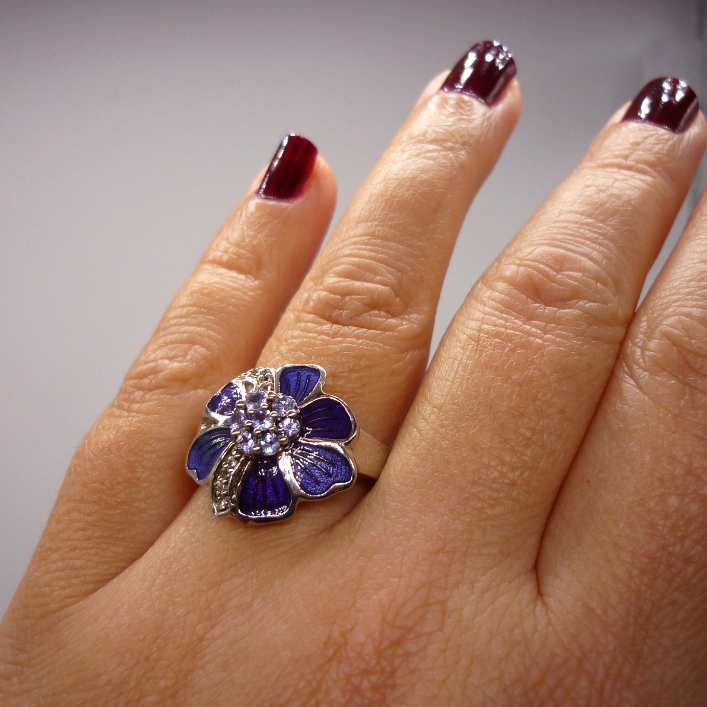 Tanzanite & White Topaz Flower Ring Size 6.75
