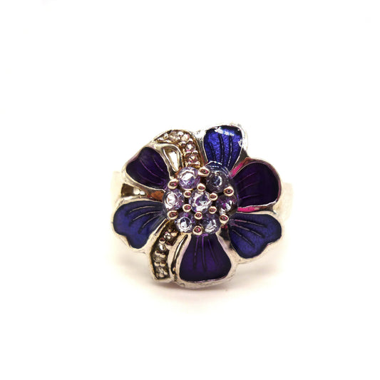 Tanzanite & White Topaz Flower Ring Size 6.75