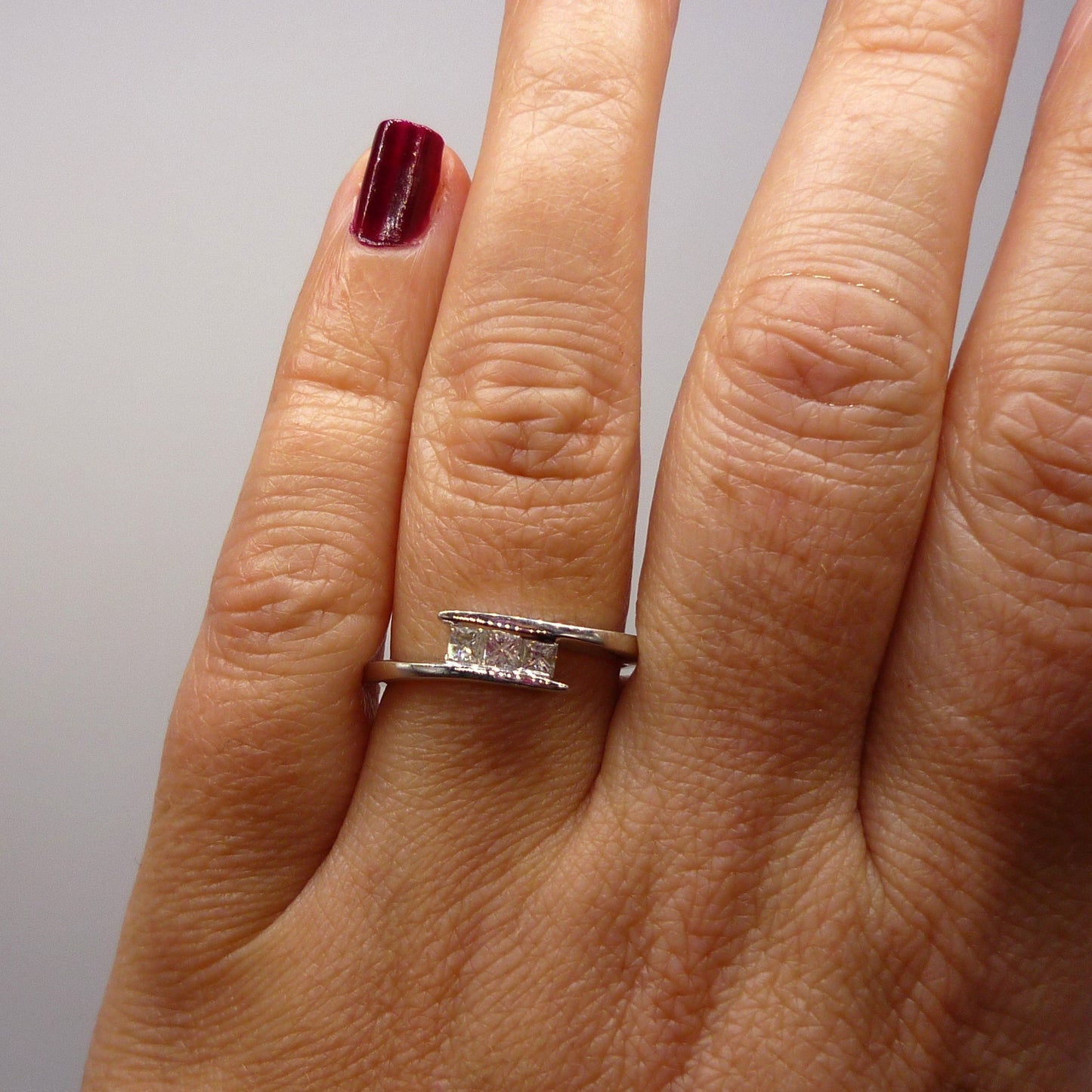 White Gold Band with Square Diamonds
