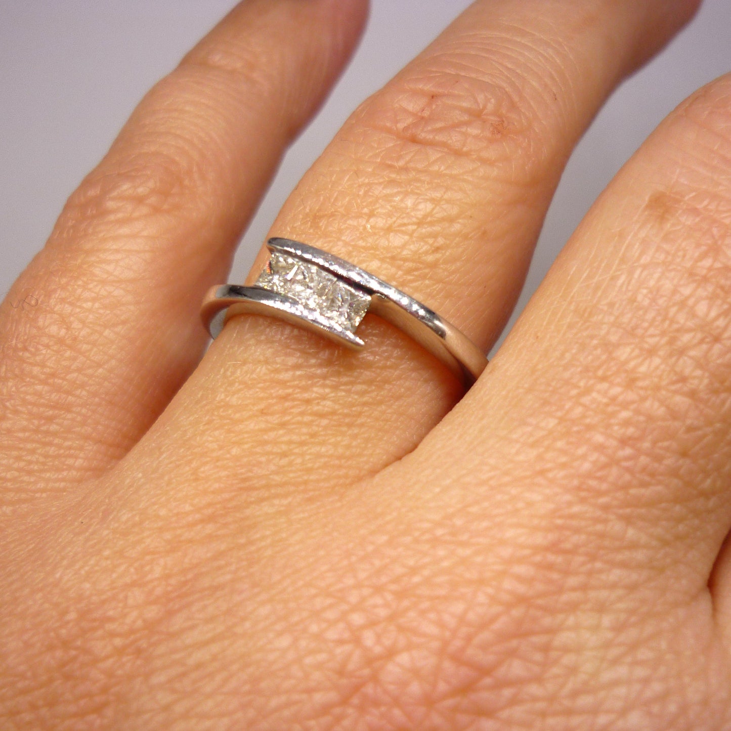 White Gold Band with Square Diamonds