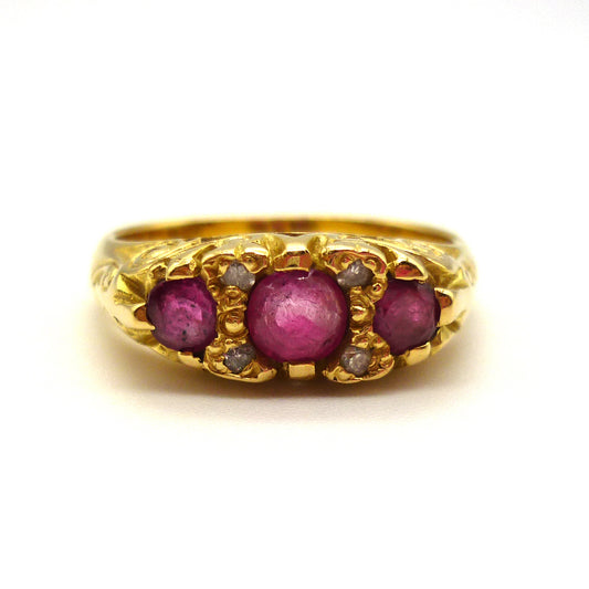 18k Gold Victorian Ruby Diamond Ring - Size 6