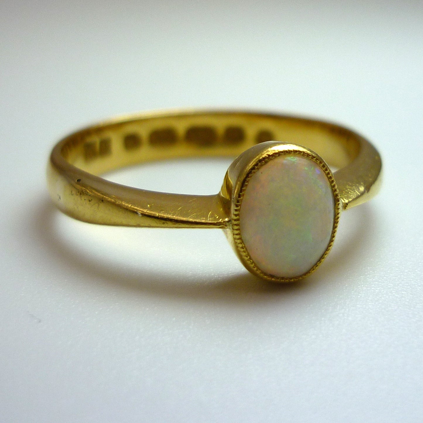 Victorian Romantic Era Opal Engagement Ring Size 8.25, Antique 22k Gold Ring from 1850s