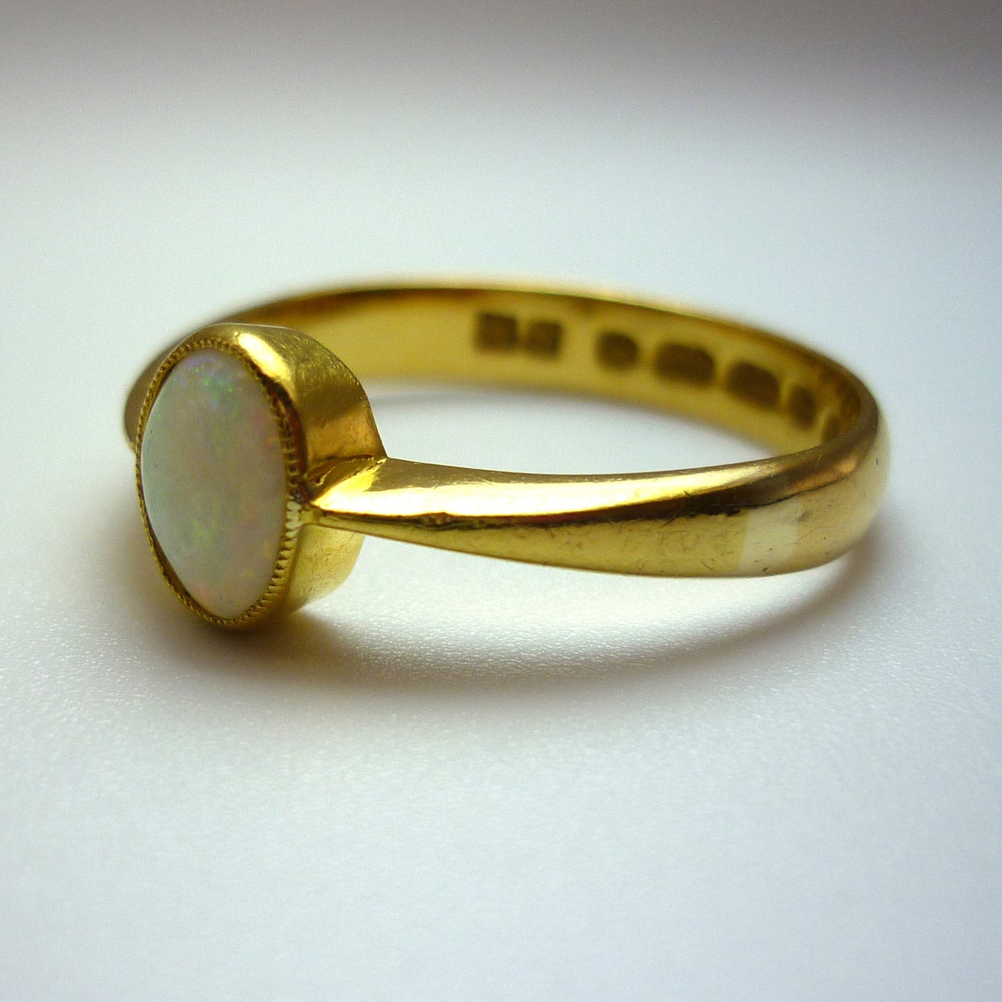 Victorian Romantic Era Opal Engagement Ring Size 8.25, Antique 22k Gold Ring from 1850s