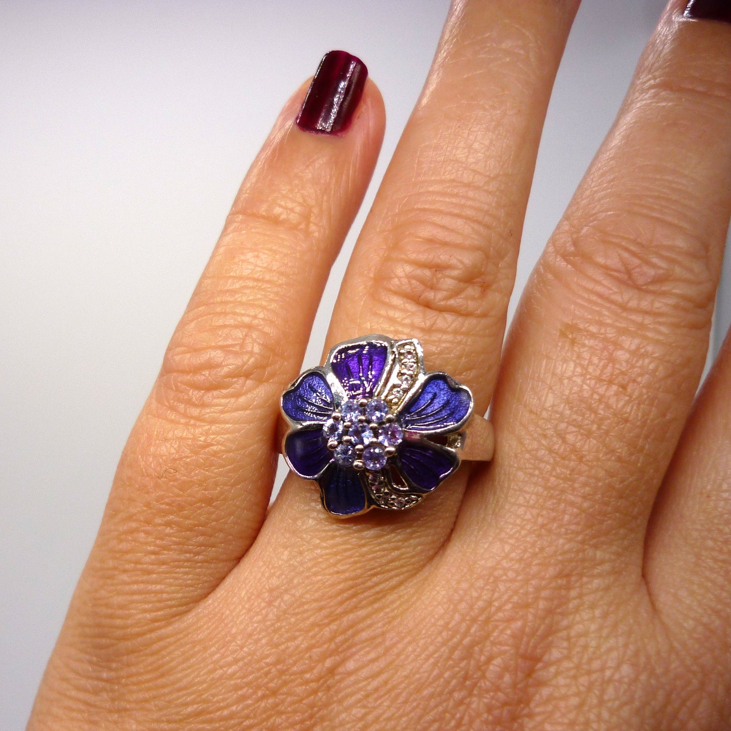 Tanzanite & White Topaz Flower Ring Size 6.75