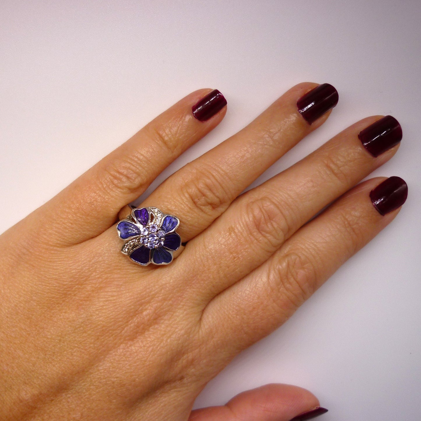 Tanzanite & White Topaz Flower Ring Size 6.75