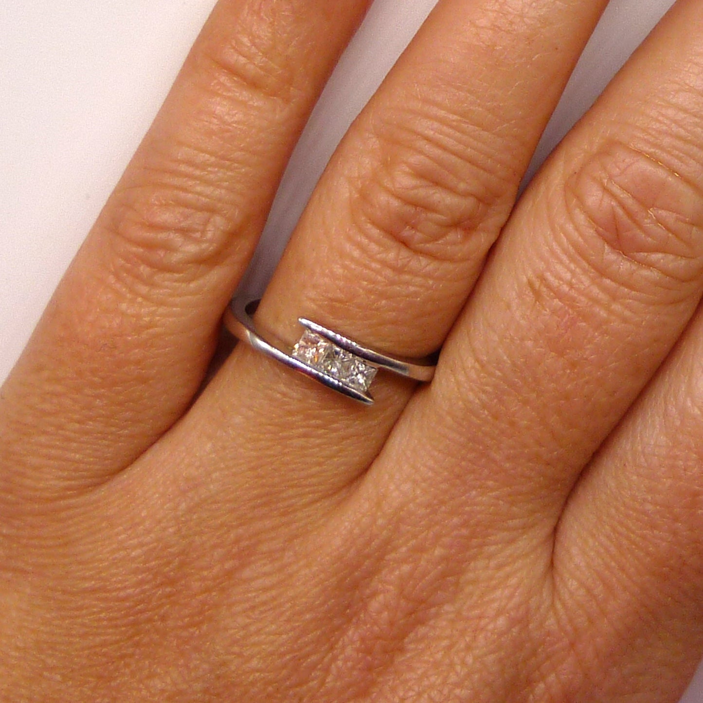 White Gold Band with Square Diamonds