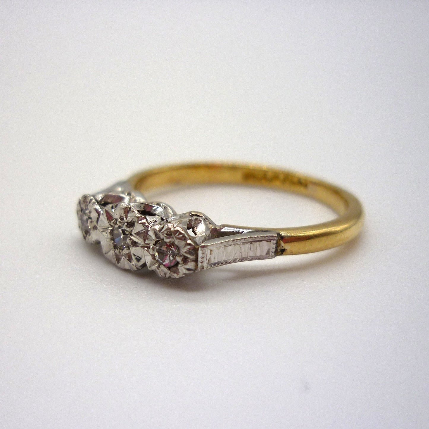 Vintage Art Deco Diamond Trilogy Ring: 18k Gold & Platinum, Size 5.75