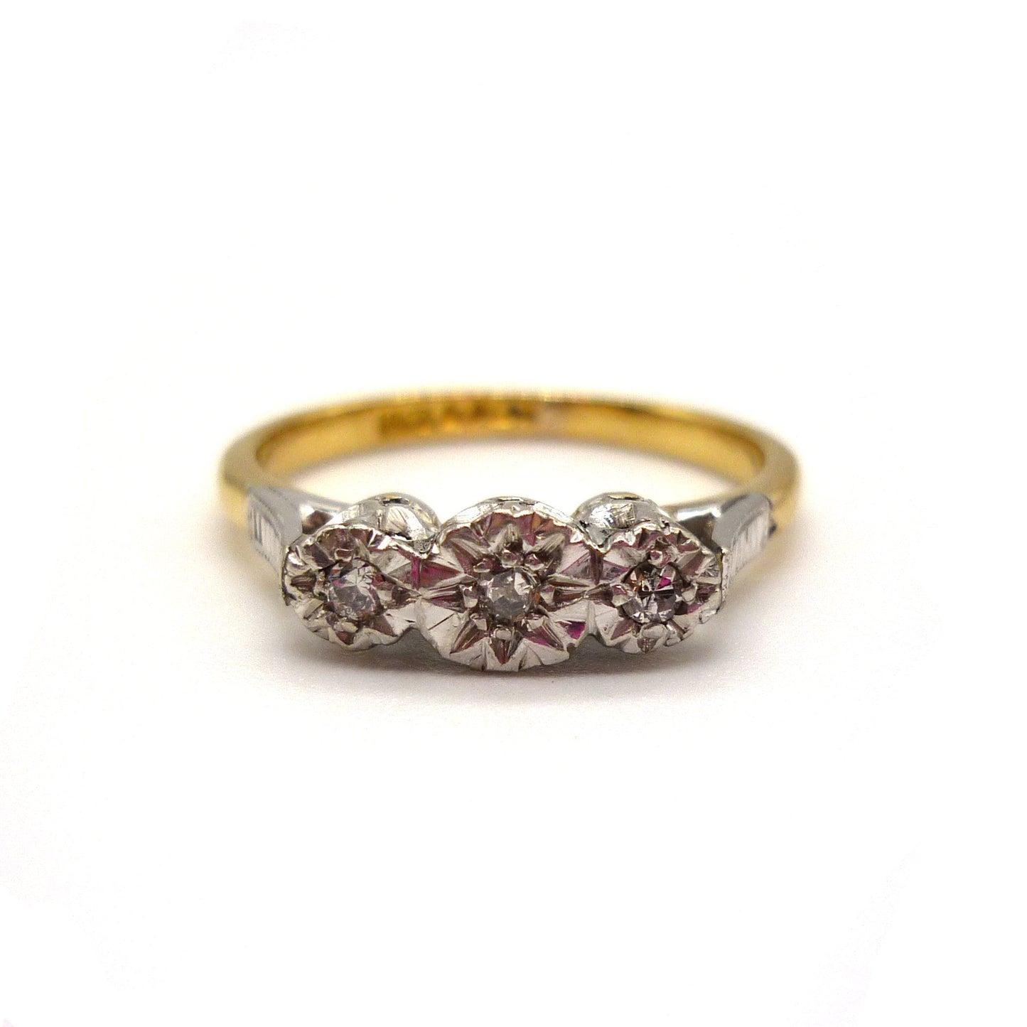 Vintage Art Deco Diamond Trilogy Ring: 18k Gold & Platinum, Size 5.75
