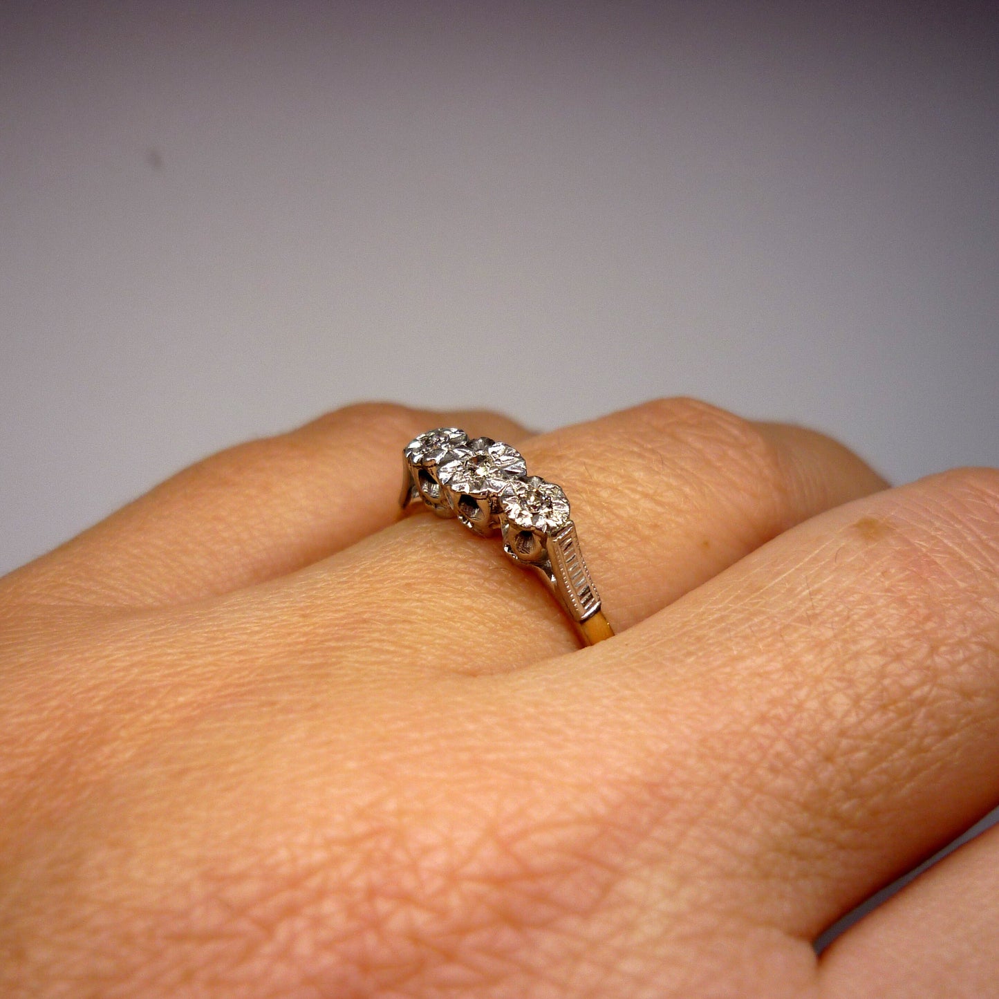 Vintage Art Deco Diamond Trilogy Ring: 18k Gold & Platinum, Size 5.75