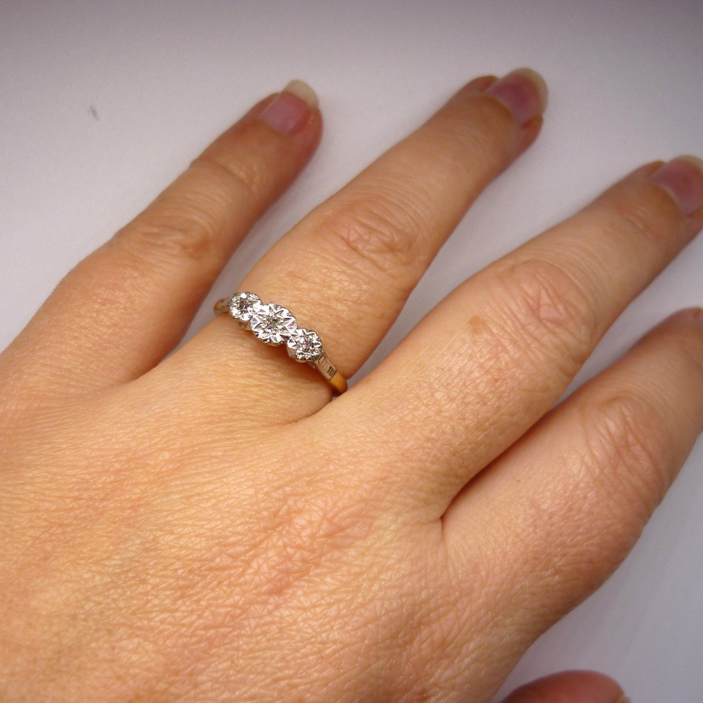 Vintage Art Deco Diamond Trilogy Ring: 18k Gold & Platinum, Size 5.75