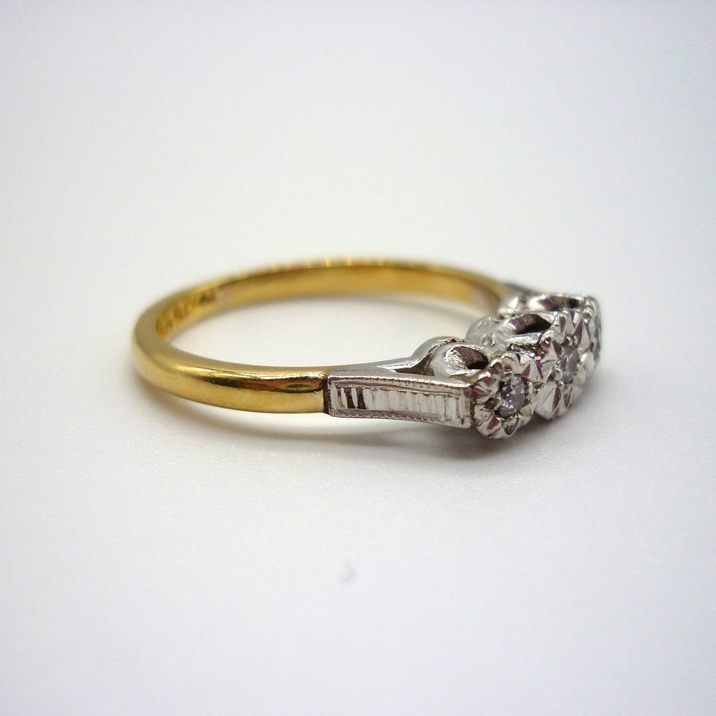 Vintage Art Deco Diamond Trilogy Ring: 18k Gold & Platinum, Size 5.75