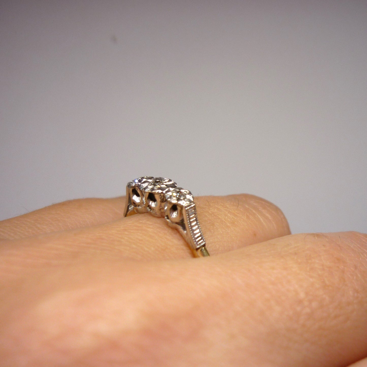 Vintage Art Deco Diamond Trilogy Ring: 18k Gold & Platinum, Size 5.75