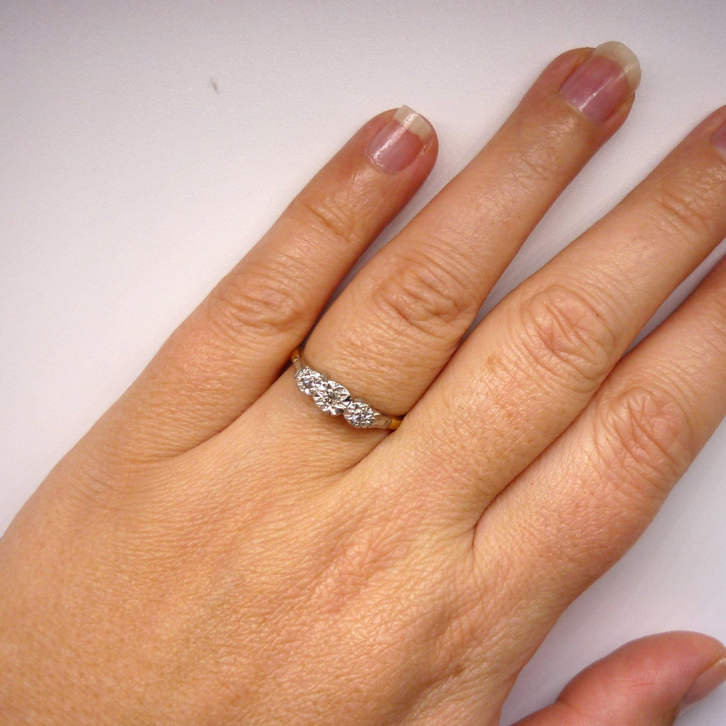 Vintage Art Deco Diamond Trilogy Ring: 18k Gold & Platinum, Size 5.75