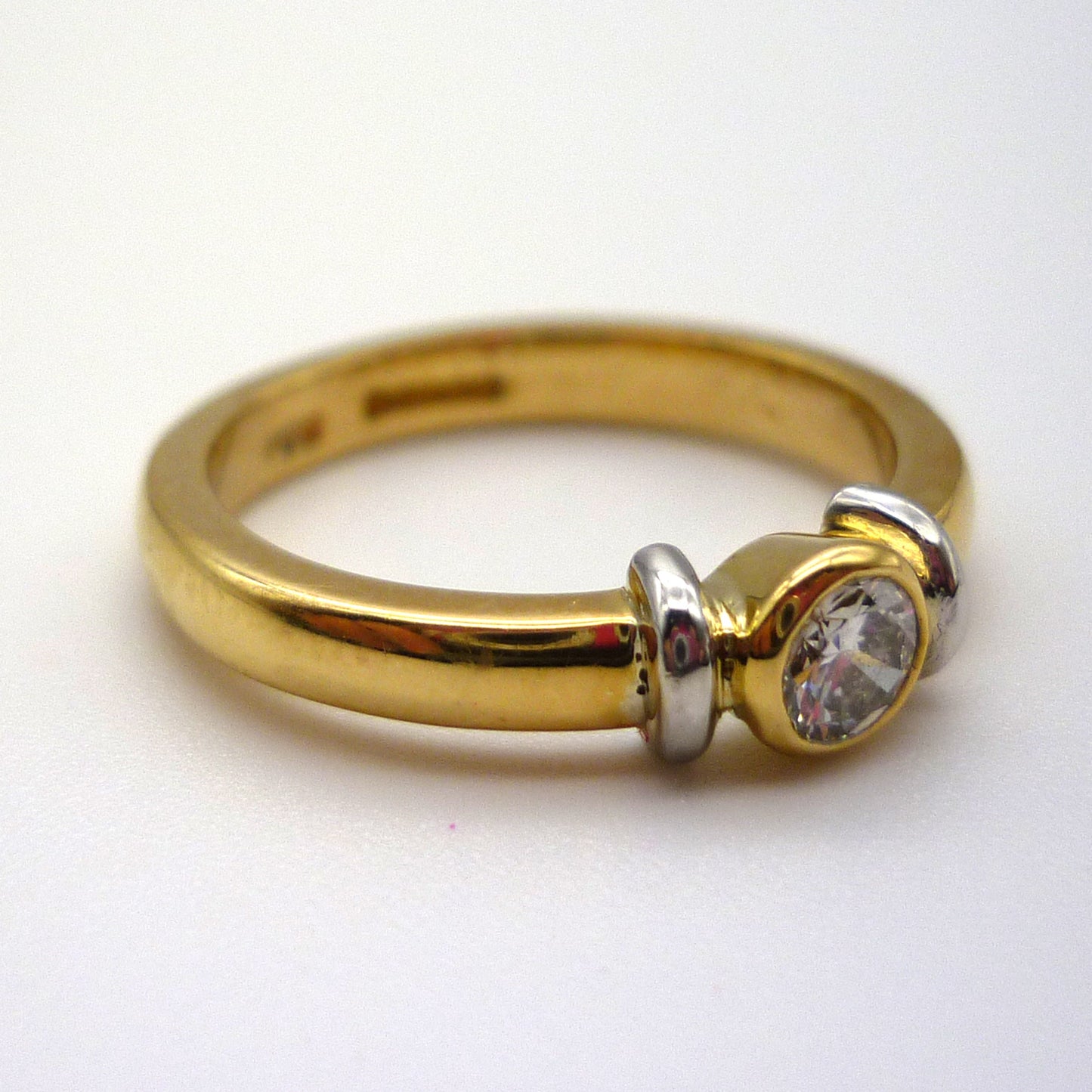Bezel Set Engagement Ring Size 5.75, Thick 18k Yellow Gold Band