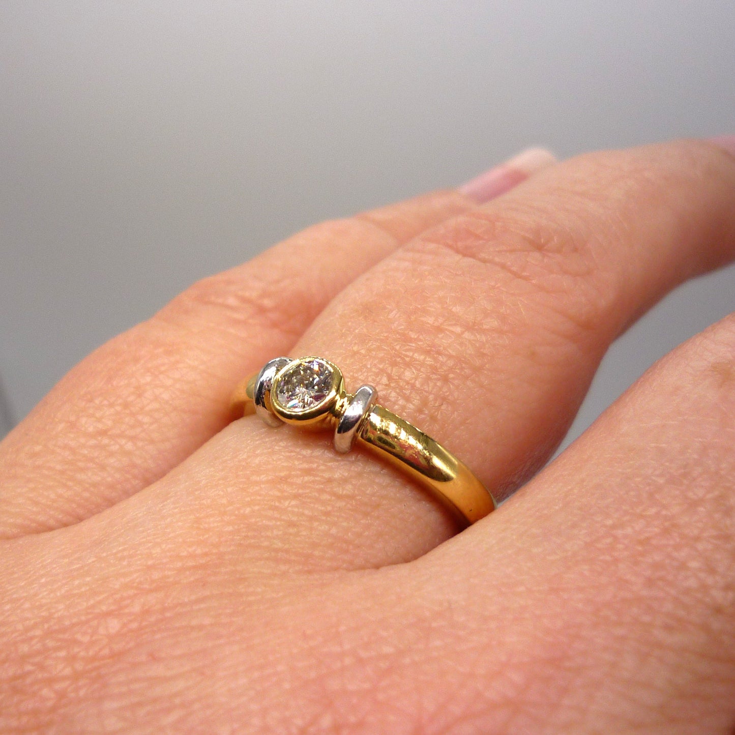 Bezel Set Engagement Ring Size 5.75, Thick 18k Yellow Gold Band