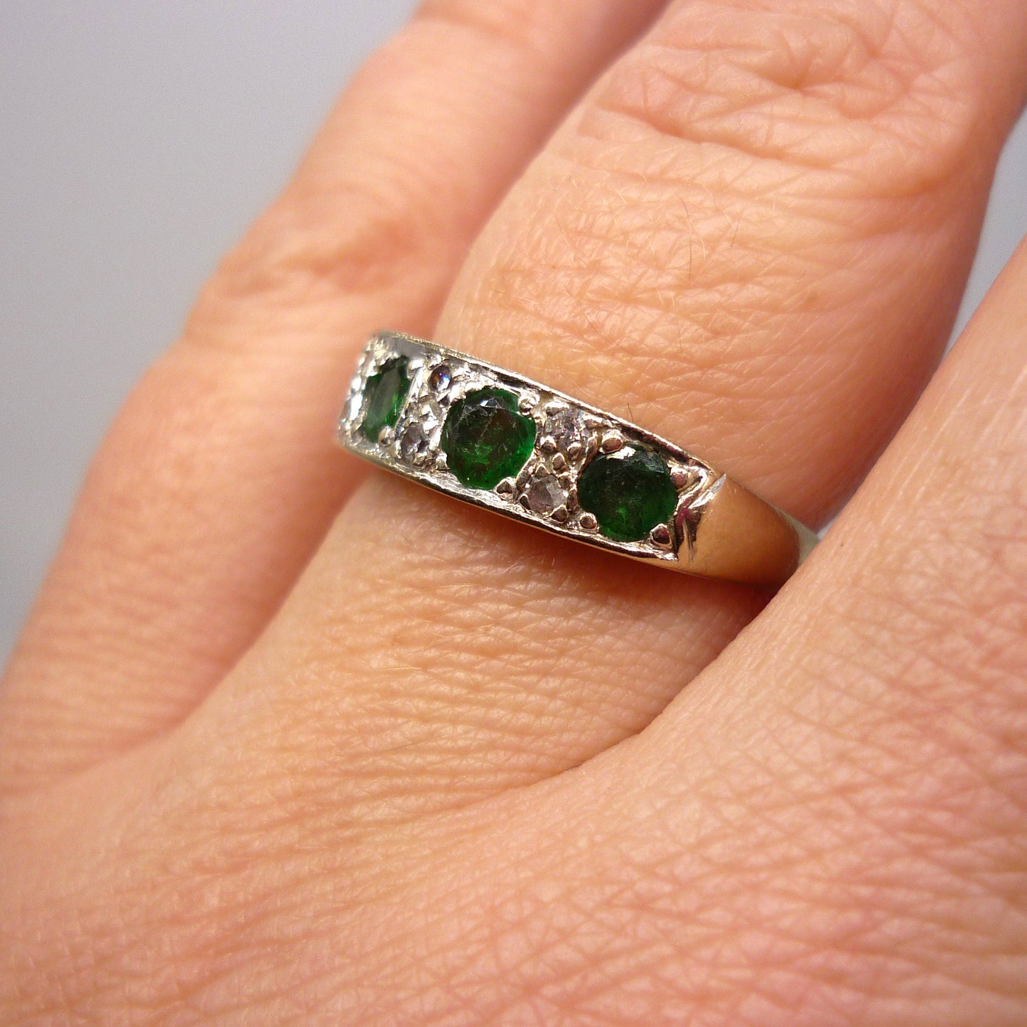 18k White Gold Emerald & Diamond Half Eternity Band